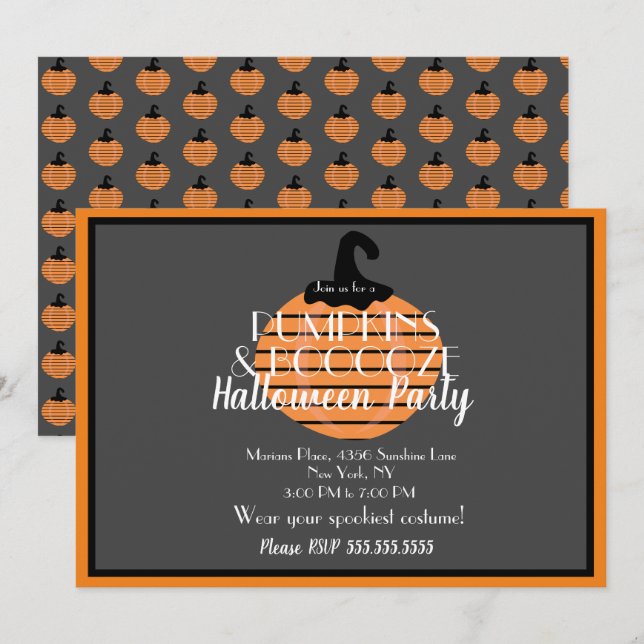 Adult Halloween Pumpkin Orange Gray Party Einladung (Vorne/Hinten)