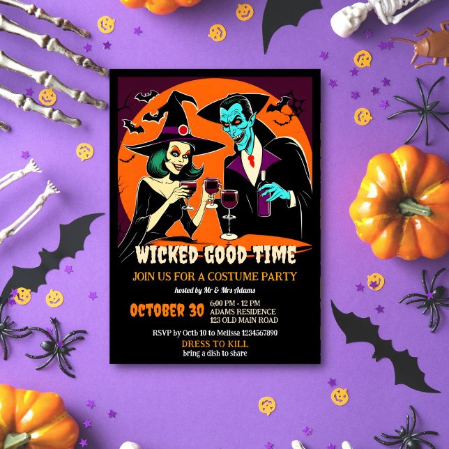 Adult Halloween schlechte Zeit Kostüm Party Einladung (Adult Halloween wicked good time costume party template invitation instant download a witch Dracula)