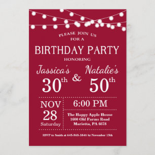 Adult Joint Birthday Party Einladung Burgundy Red