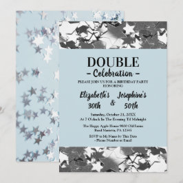 Adult Joint Double Birthday Blau Sterne Einladung