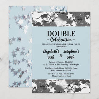 Adult Joint Double Birthday Blau Sterne Einladung