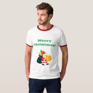Adult M Weiße/Rote Weihnachtswünsche drucken Ringe T-Shirt
