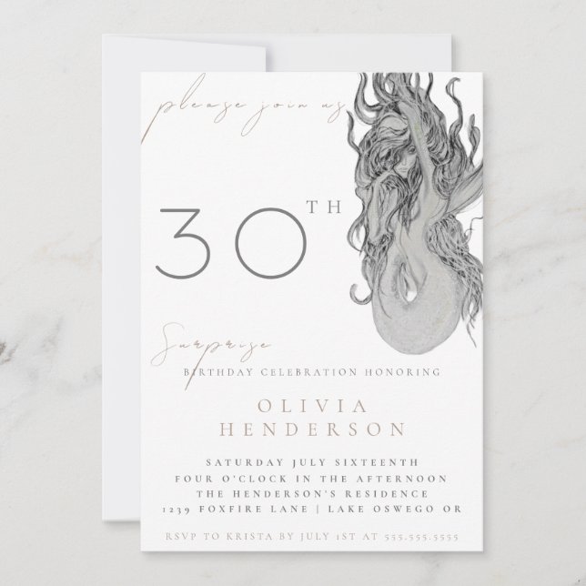 Adult Mermaid ANY Surprise Birthday Invitation Einladung (Vorderseite)