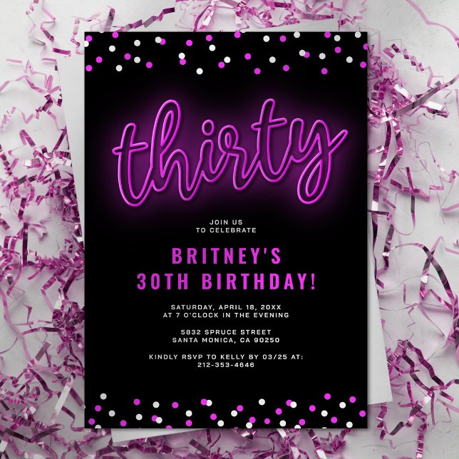 Adult Pink Neon 30. Geburtstag Party Einladung (Von Creator hochgeladen)