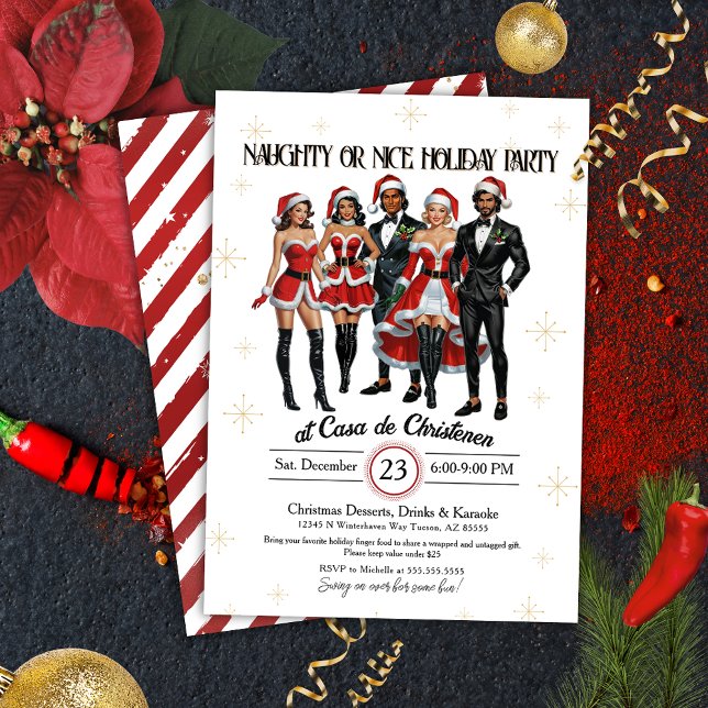 Adult Sassy Naughty oder Nice Christmas Party Einladung (Sexy adults only Christmas Party invitation for naughty or nice vintage pin up holiday lifestyle)