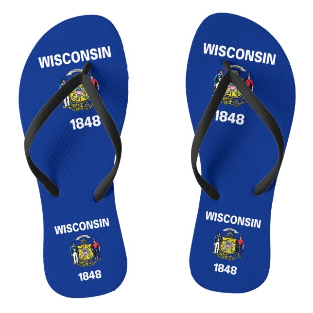 Adult Slim Rips mit Flag Wisconsin, USA Flip Flops (Fußbett)