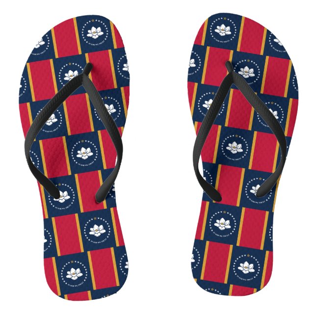 Adult Slim Straps with Flag of Mississippi, USA Flip Flops (Fußbett)