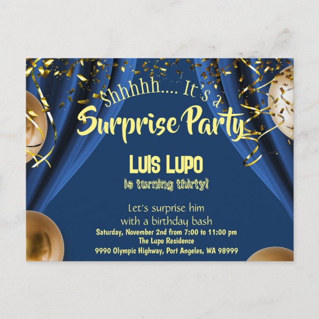 Adulte surprise Anniversaire Invitation PostCard B (Devant)