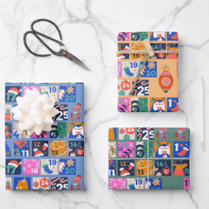ADVENT CALENDAR Skandinavisches Folk Art Hygge 3 S Geschenkpapier Set