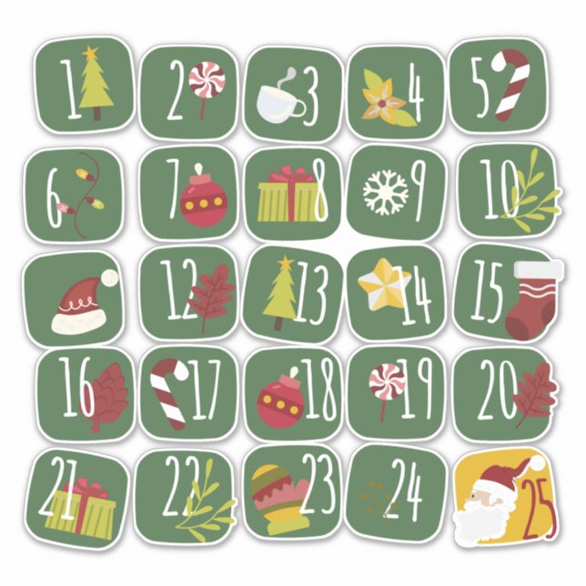 Advent Countdown 25 Weihnachts Doodle Style Aufkleber (Vorderseite)