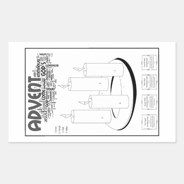 Advent Kranz: Farbe nach Anzahl für Schüler! Rechteckiger Aufkleber (Vorderseite)