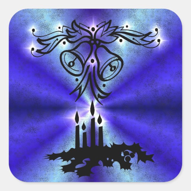 Advent, Weihnachten Artdeco auf blaugrünem Regenbo Quadratischer Aufkleber (Vorderseite)