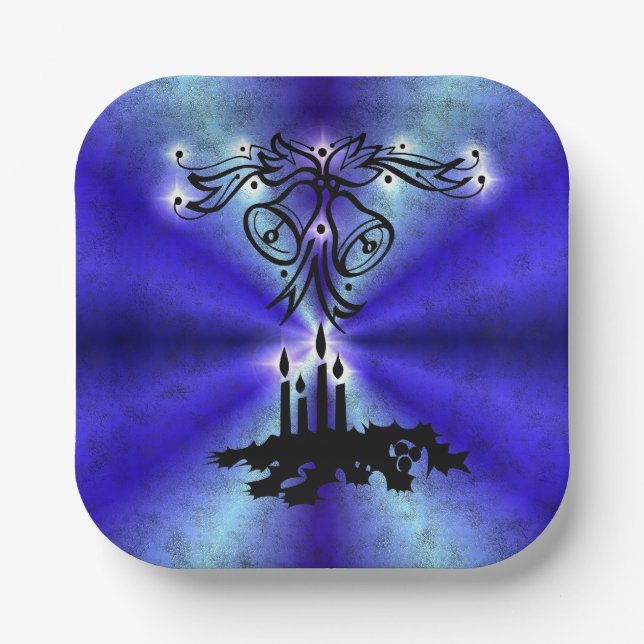 Advent, Weihnachten Artdeco auf Blue Green Rainbow Pappteller (Vorderseite)