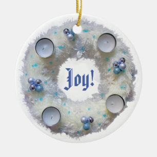 Advent Wreath Silver und Blau Keramik Ornament
