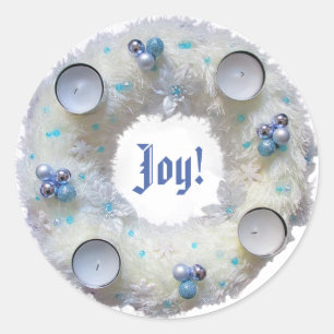 Advent Wreath Silver und Blau Runder Aufkleber