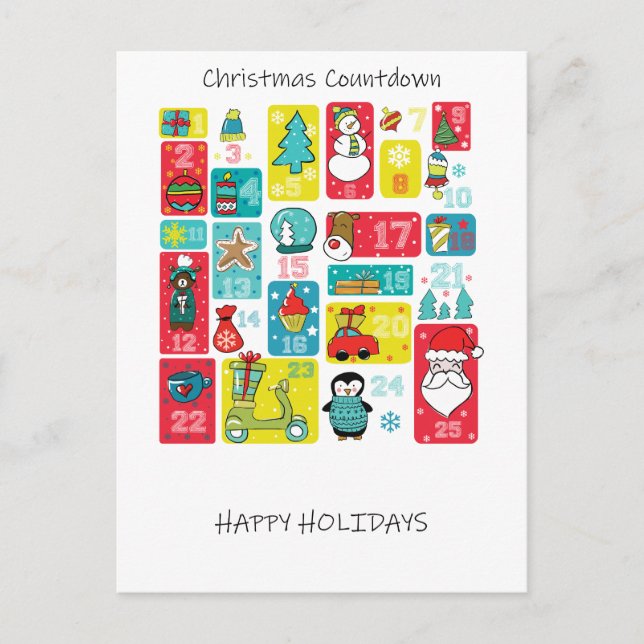 Adventskalender einzigartig farbenfroh feiertagspostkarte (Vorderseite)
