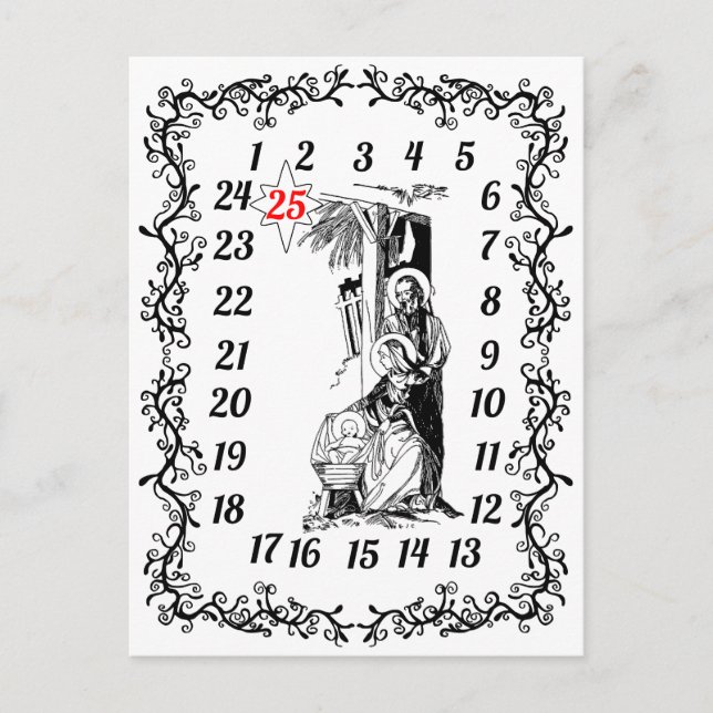 Adventskalender Weihnachtsrat Religiöse Postkarte (Vorderseite)