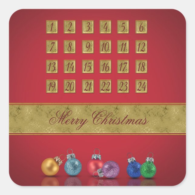 Adventskalender Weihnachtsschmuck Quadratischer Aufkleber (Vorderseite)