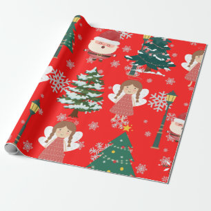 Adventskinder in Rot und Grün Geschenkpapier