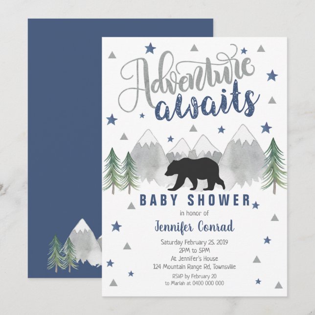 Adventure Attend Baby shower Invitation Marine (Devant / Derrière)