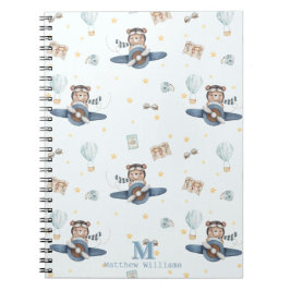 Adventure Aviation Niedlich Bear Blue Flugzeug Mon Notizblock