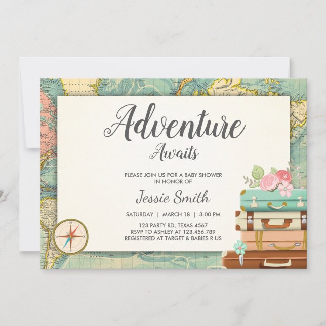 Adventure Await Baby shower invitation Carte de vo (Devant)