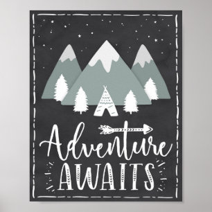 Adventure Await Boho Mountains Teepee Art Poster