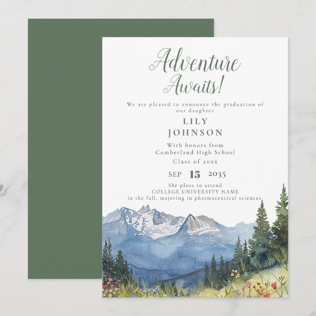 Adventure Await Mountains Faire-part de diplôme (Devant / Derrière)