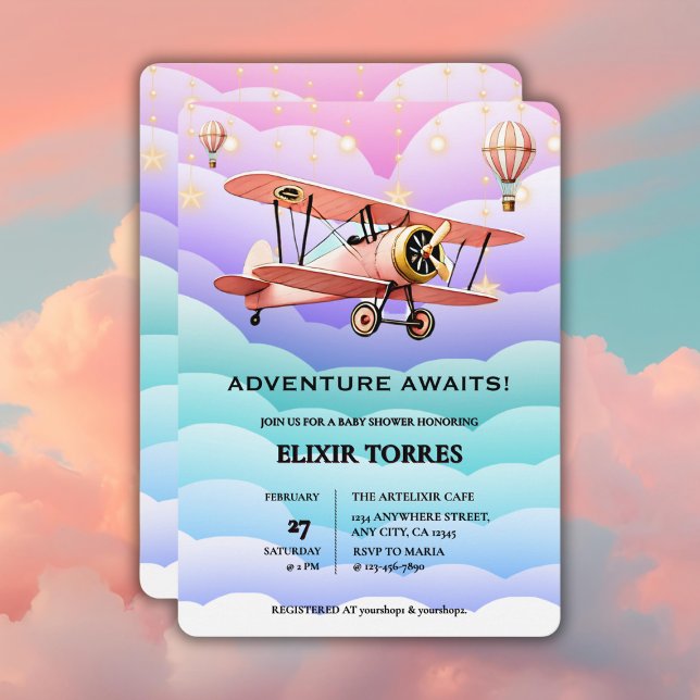 Adventure Awaits Aviation Baby Shower Einladung (Von Creator hochgeladen)
