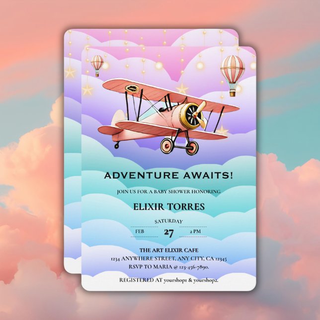 Adventure Awaits Aviation Baby Shower Einladung (Von Creator hochgeladen)