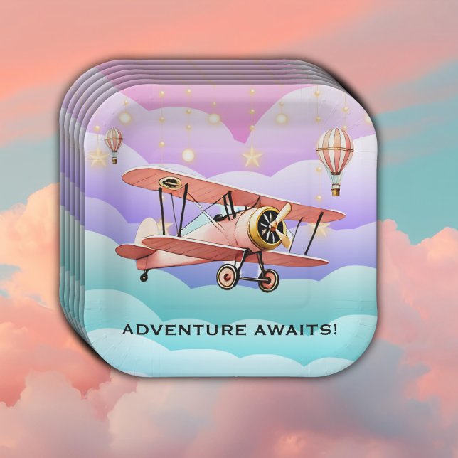Adventure Awaits Aviation Baby Shower Pappteller (Von Creator hochgeladen)