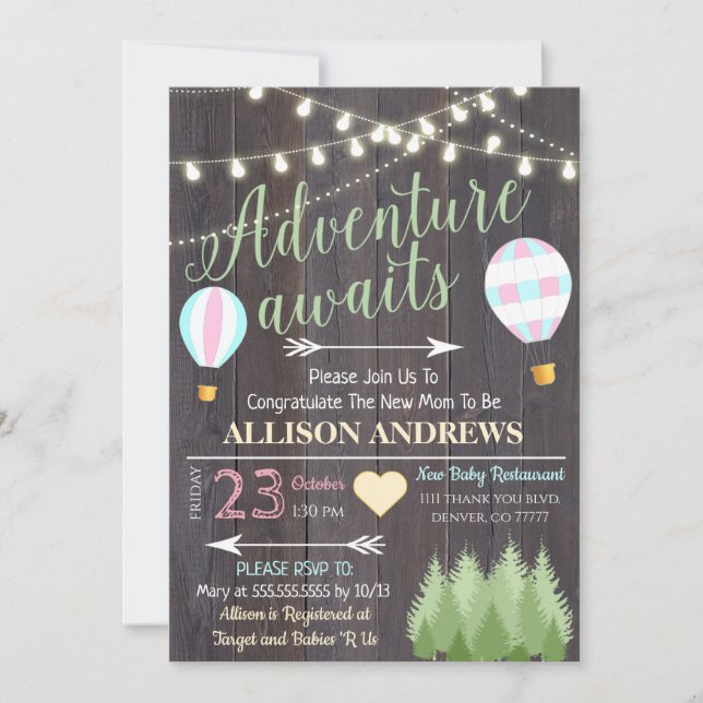 Adventure Awaits Baby Shower Einladung (Vorderseite)
