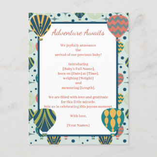Adventure Awaits Balloon Sage Birth Ankündigung