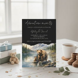 Adventure Awaits Bear & Cub Woodland Baby Shower Einladung