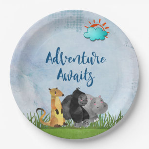 Adventure Awaits - Gorilla Hippo und Meerkat Pappteller