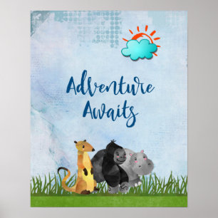 Adventure Awaits - Gorilla Hippo und Meerkat Poster
