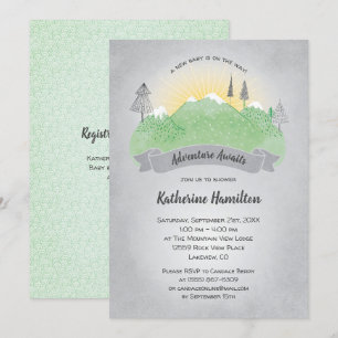 Adventure Awaits Green Mountains Baby Dusche Einladung