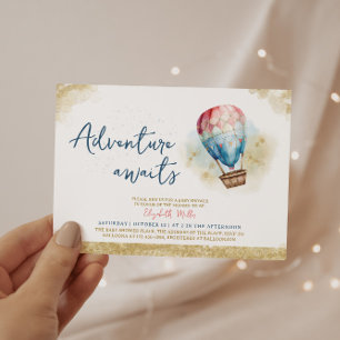 Adventure Awaits Hot Air Ballon Baby Girl Dusche Einladung