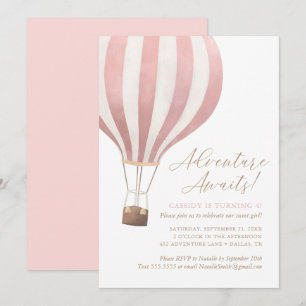 Adventure Awaits Hot Air Ballon Girl Birthday Einladung