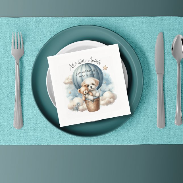 Adventure Awaits Hot Air Ballon Puppy Baby Shower Serviette (Von Creator hochgeladen)