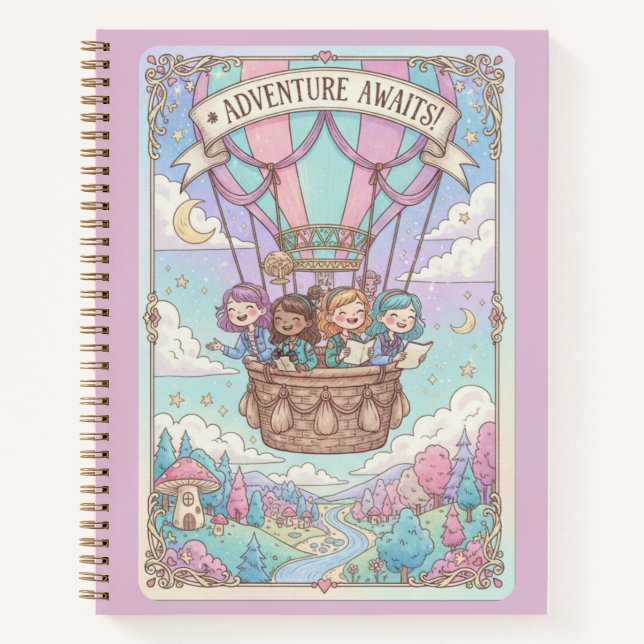 Adventure Awaits Hot Air Balloon & Friends Journal Notizbuch (Vorderseite)