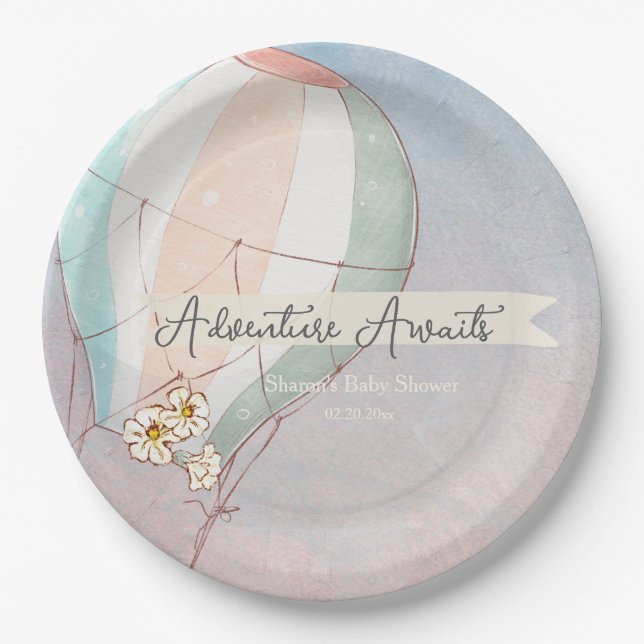 Adventure Awaits Hot Air Balloon Pappteller (Vorderseite)