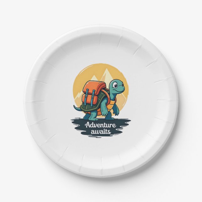 Adventure Awaits is Hiking Adventures is Outdoor A Pappteller (Vorderseite)