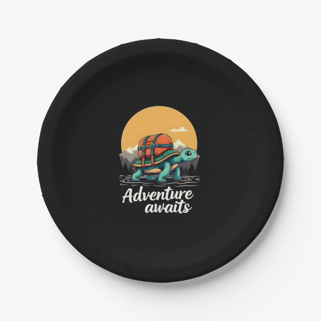 Adventure Awaits is Hiking Adventures is Outdoor A Pappteller (Vorderseite)
