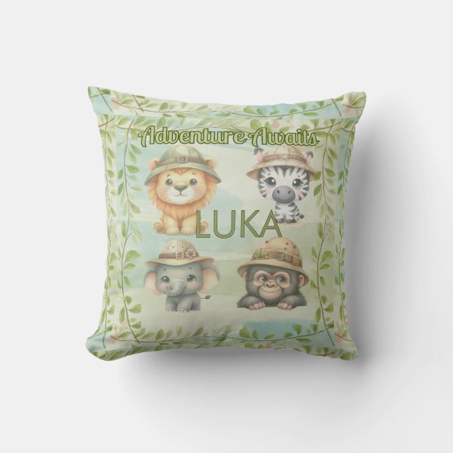 Adventure Awaits Personalize Safari Woodlands Baby Kissen (Vorderseite)