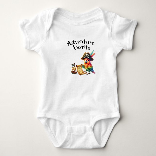 Adventure Awaits Pirate Parrot Baby Strampler (Vorderseite)