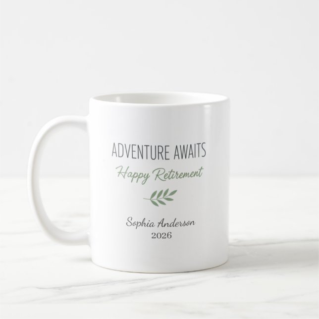 Adventure Awaits Retirement Personalized Kaffeetasse (Links)