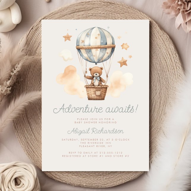 Adventure Awaits Teddy Bear Boy Baby Shower Einladung (Von Creator hochgeladen)