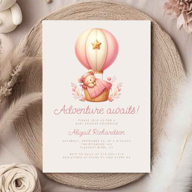 Adventure Awaits Teddy Bear Girl Baby Shower Einladung (Von Creator hochgeladen)