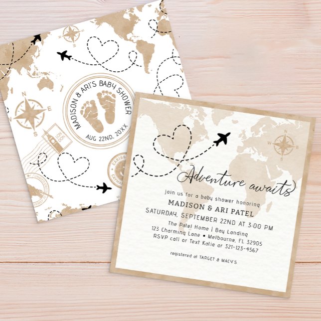 Adventure Awaits Travel Baby Shower Einladung (Adventure Awaits Baby Shower Invitation)